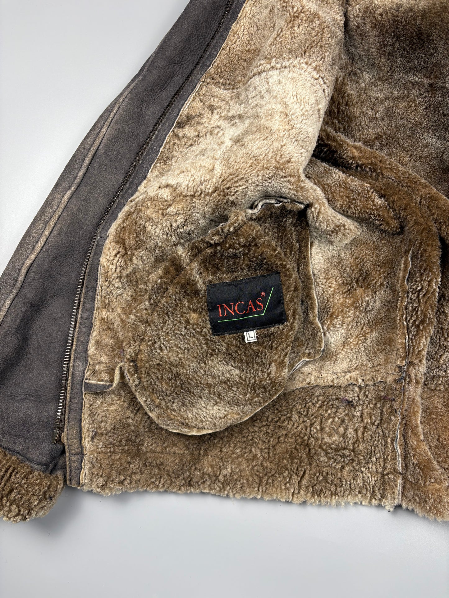 Vintage 1980s Shearling Leather Flight Jacket (L)