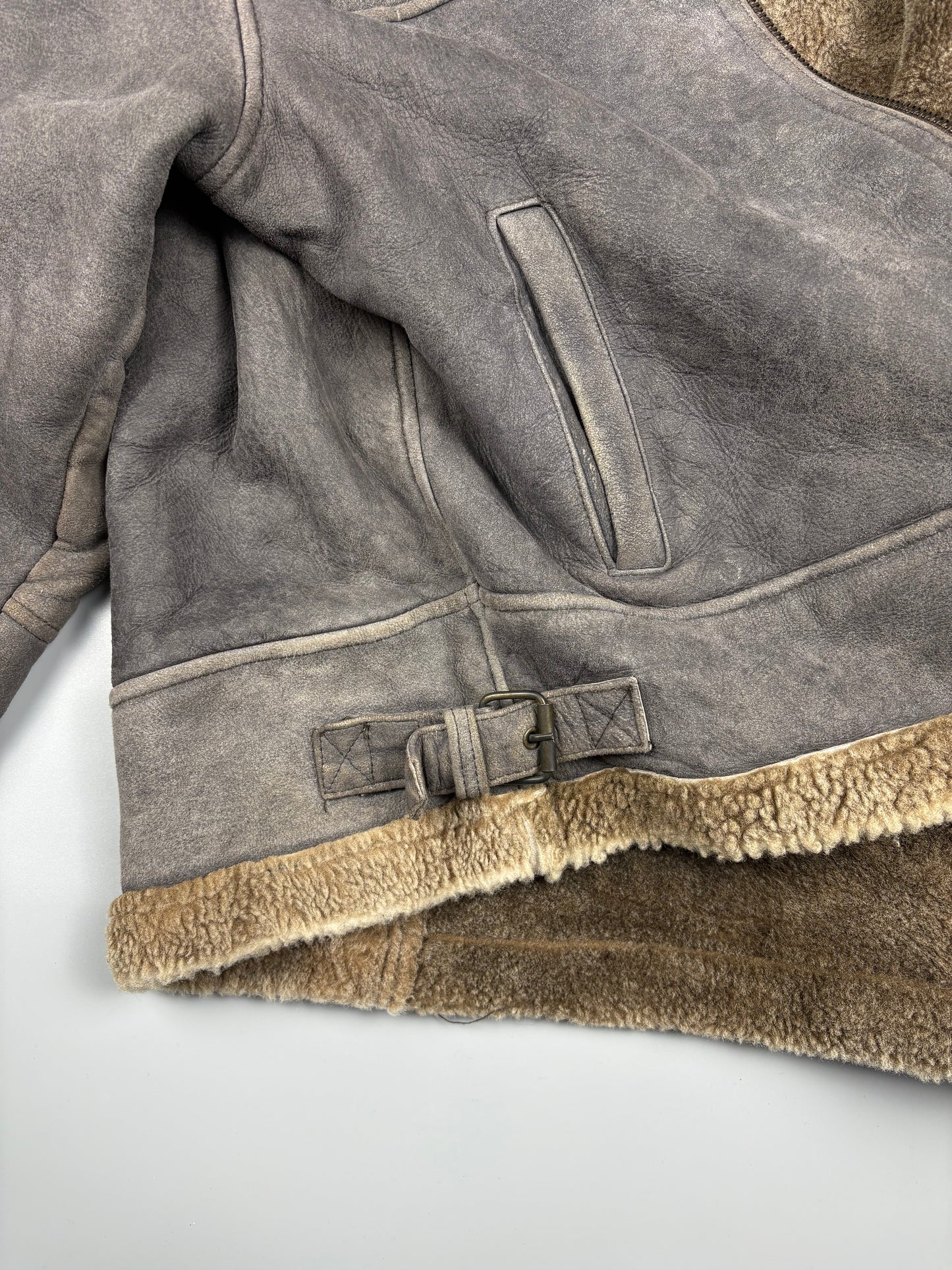 Vintage 1980s Shearling Leather Flight Jacket (L)