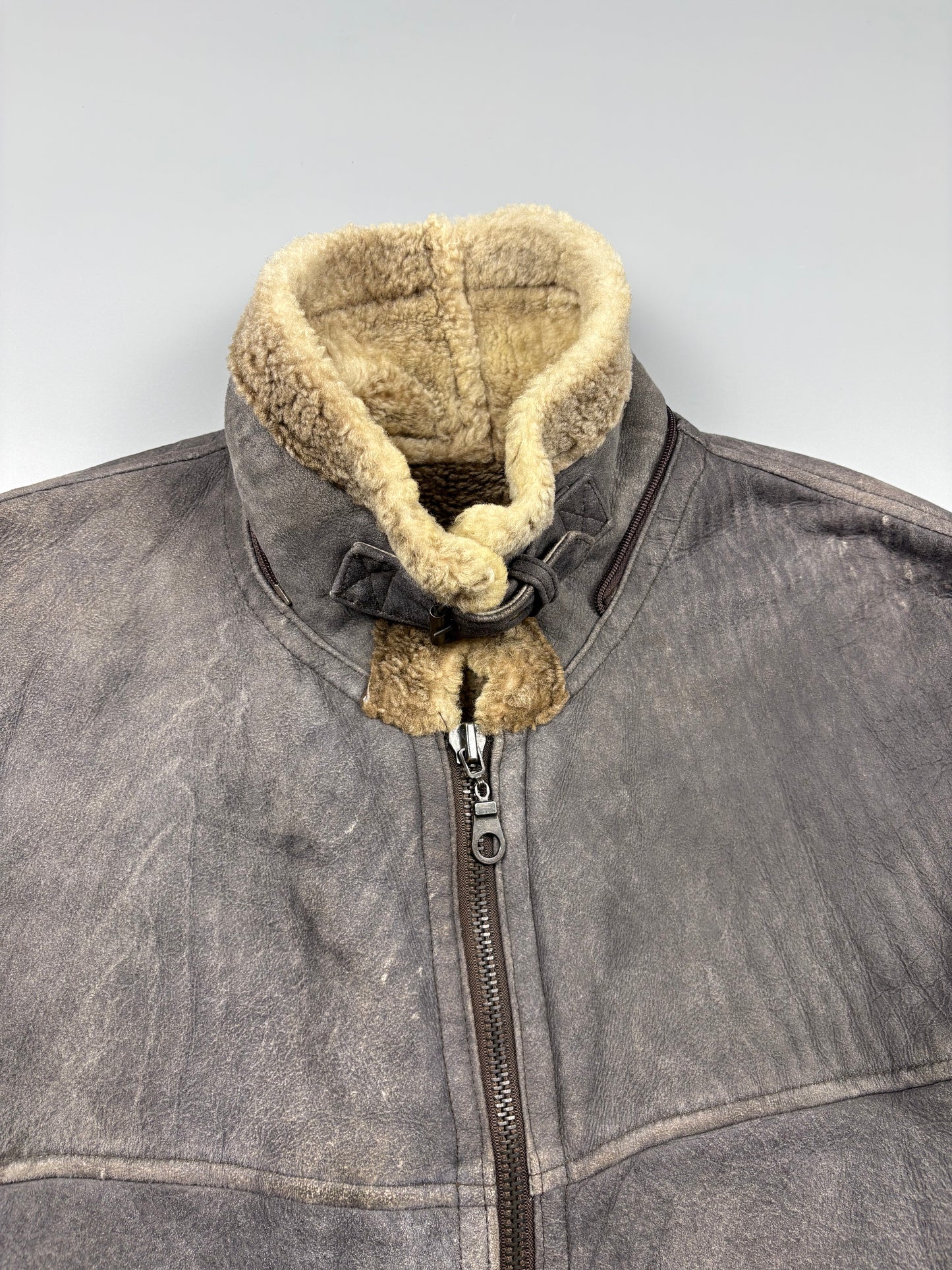 Vintage 1980s Shearling Leather Flight Jacket (L)