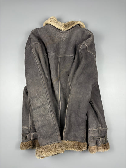 Vintage 1980s Shearling Leather Flight Jacket (L)