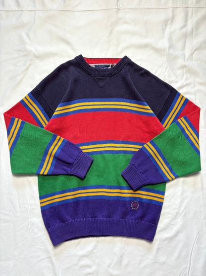 Tommy Hilfiger 90s Colour Block Stripe Heavy Knit Jumper (L)