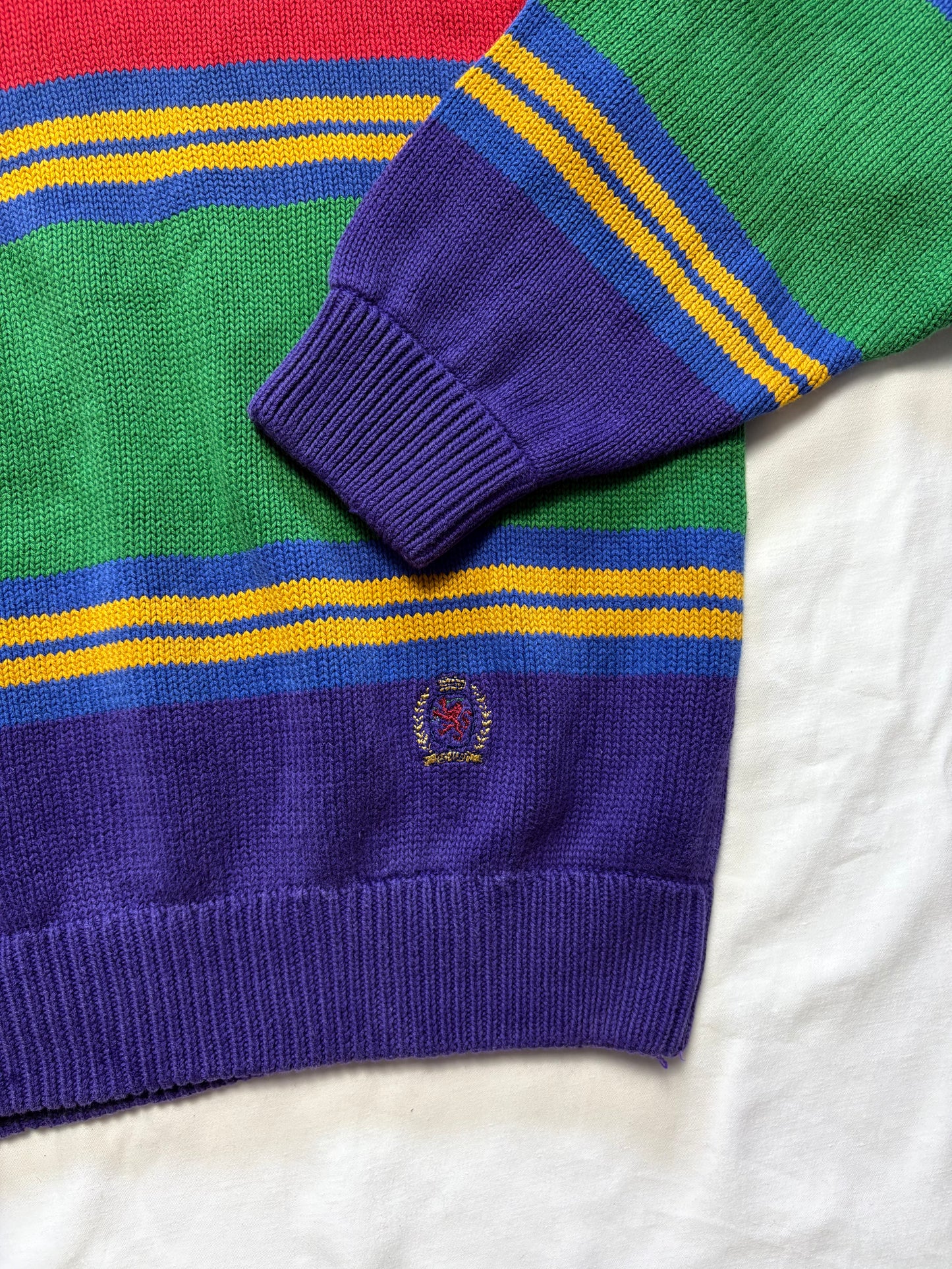 Tommy Hilfiger 90s Colour Block Stripe Heavy Knit Jumper (L)