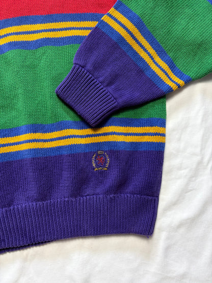 Tommy Hilfiger 90s Colour Block Stripe Heavy Knit Jumper (L)
