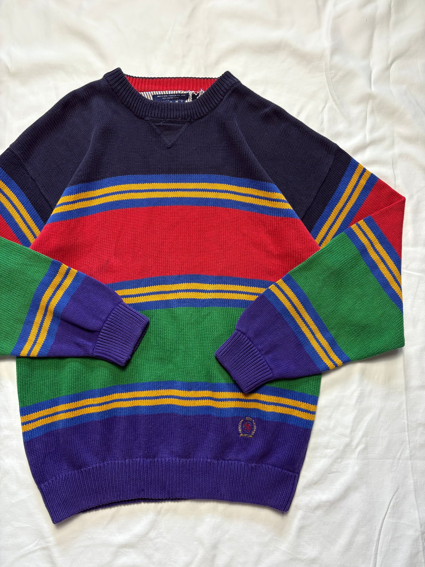 Tommy Hilfiger 90s Colour Block Stripe Heavy Knit Jumper (L)