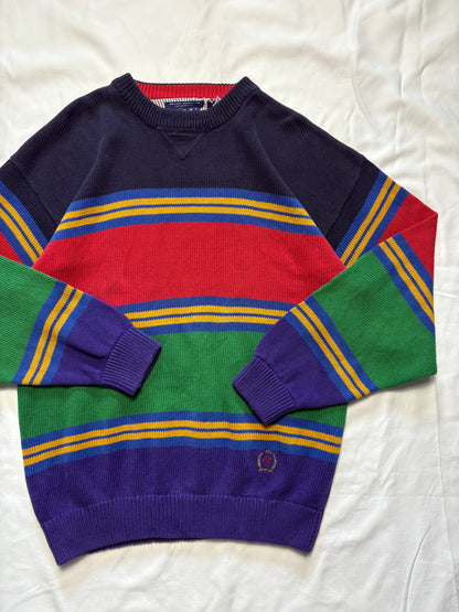 Tommy Hilfiger 90s Colour Block Stripe Heavy Knit Jumper (L)