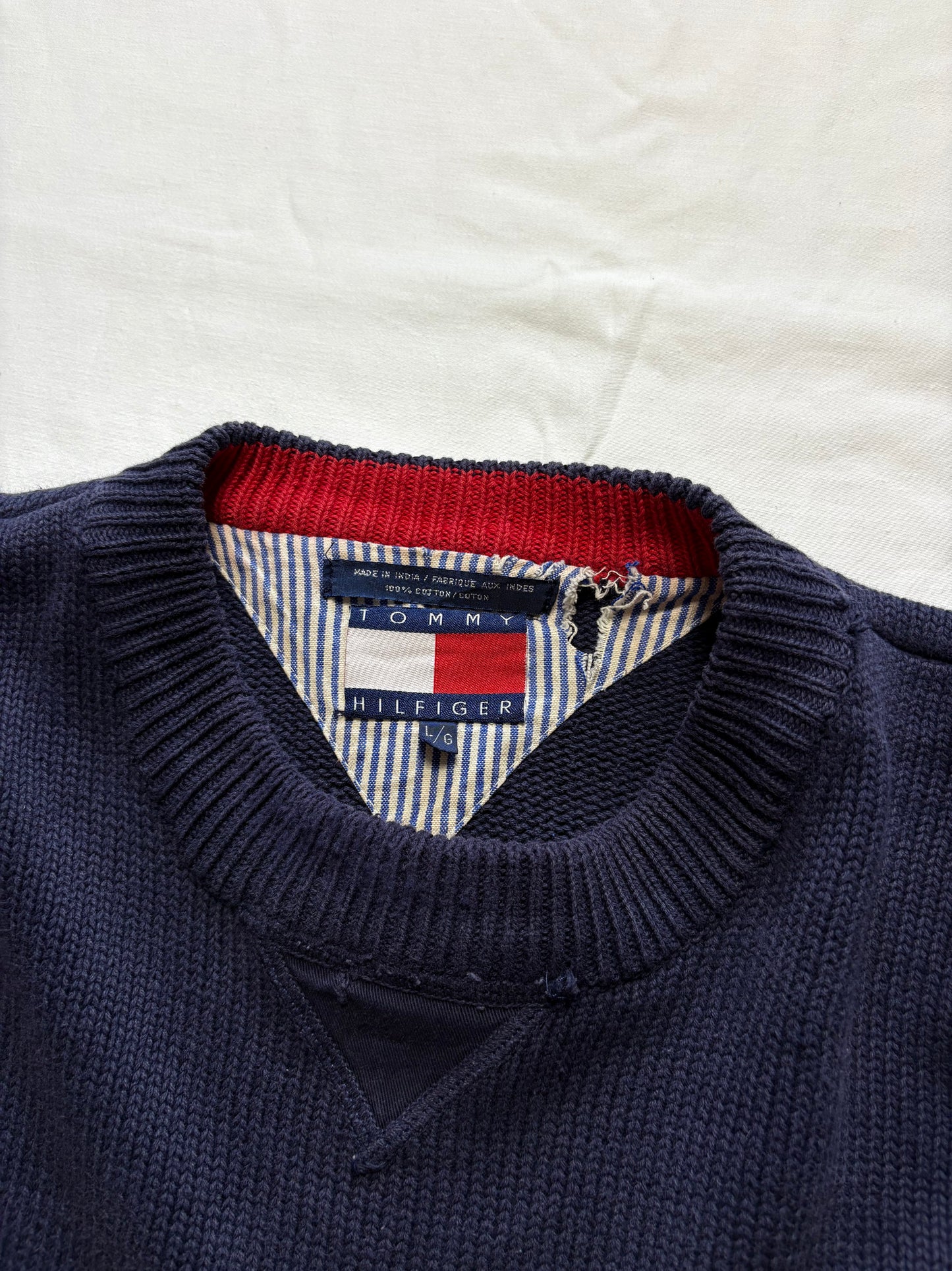 Tommy Hilfiger 90s Colour Block Stripe Heavy Knit Jumper (L)