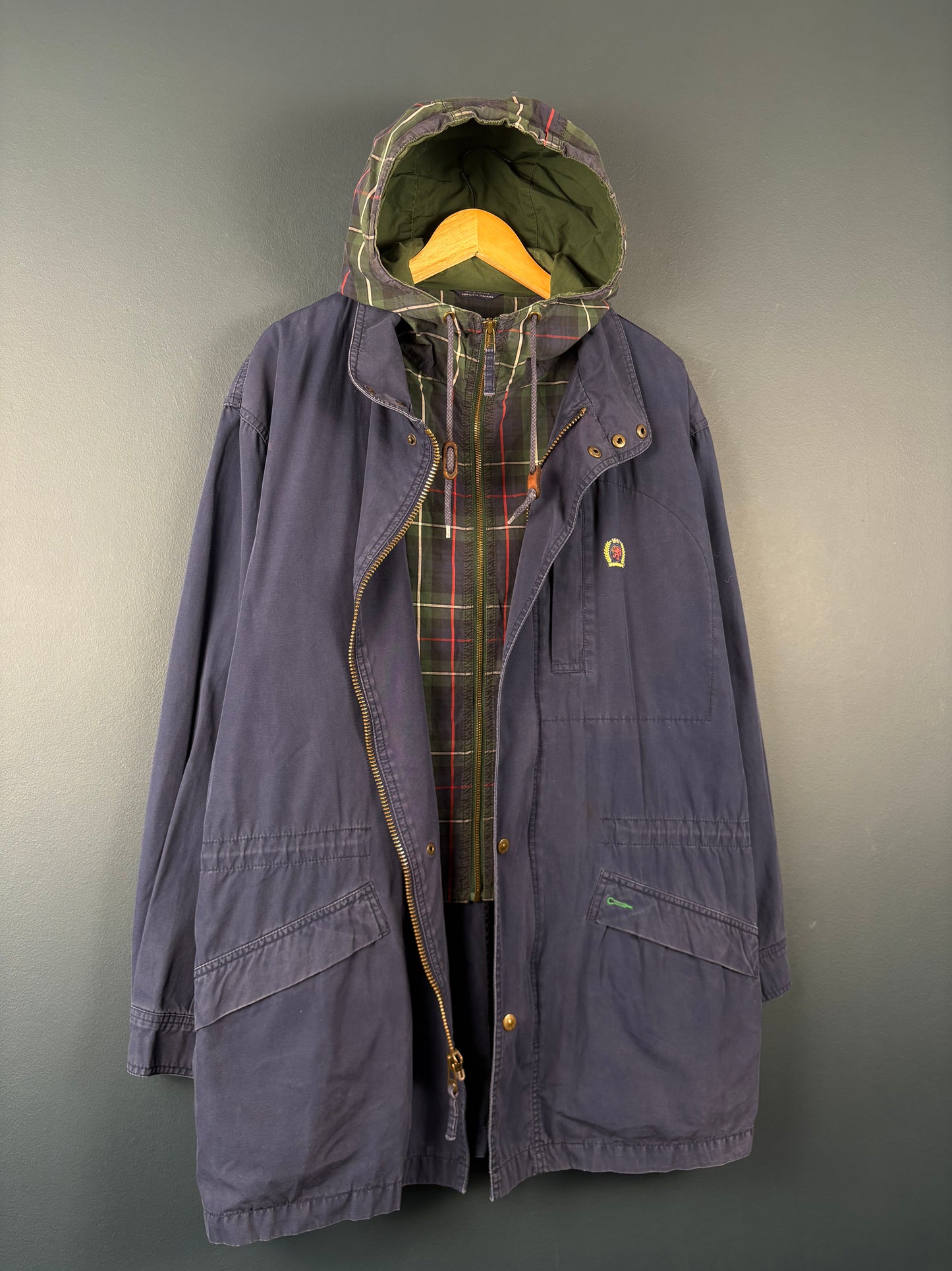 Vintage Tommy Hilfiger Plaid + Navy Parka Jacket (M)