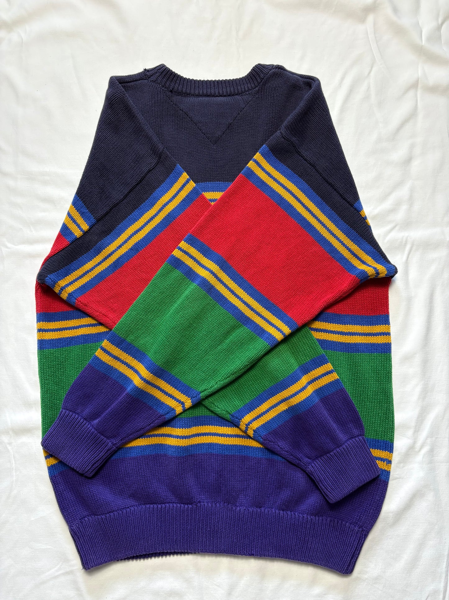 Tommy Hilfiger 90s Colour Block Stripe Heavy Knit Jumper (L)