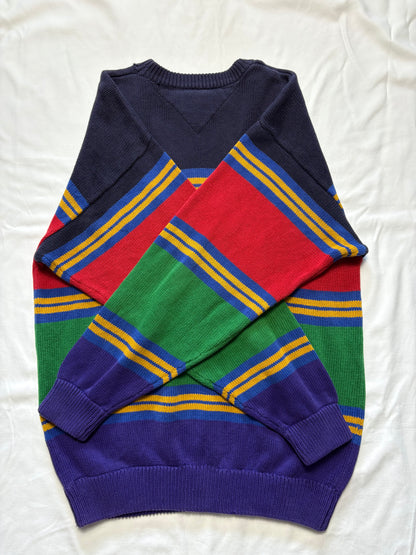Tommy Hilfiger 90s Colour Block Stripe Heavy Knit Jumper (L)