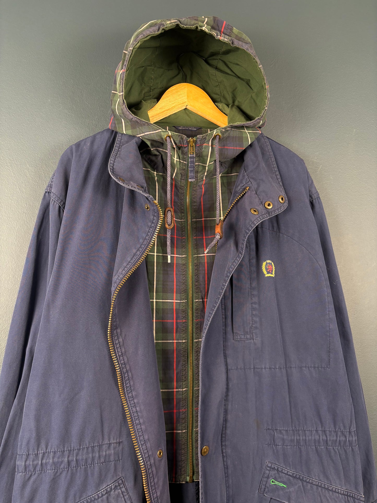 Vintage Tommy Hilfiger Plaid + Navy Parka Jacket (M)