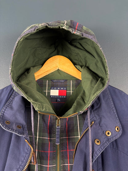 Vintage Tommy Hilfiger Plaid + Navy Parka Jacket (M)