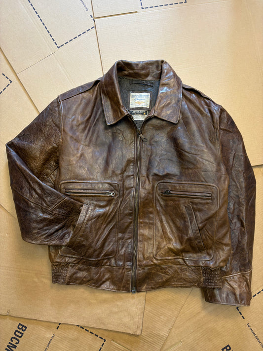 Vintage Chevignon Brown Flight Leather Jacket (XL)