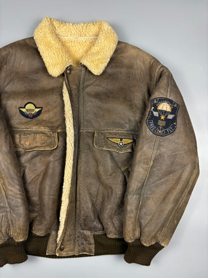 Vintage 1980s US Army Shearling Lined Leather Jacket (L)
