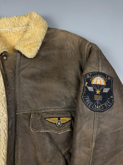 Vintage 1980s US Army Shearling Lined Leather Jacket (L)