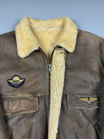 Vintage 1980s US Army Shearling Lined Leather Jacket (L)