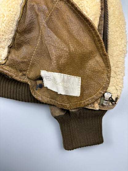 Vintage 1980s US Army Shearling Lined Leather Jacket (L)