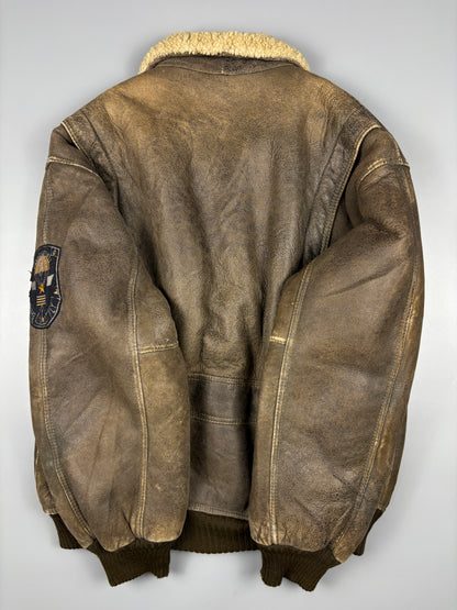 Vintage 1980s US Army Shearling Lined Leather Jacket (L)