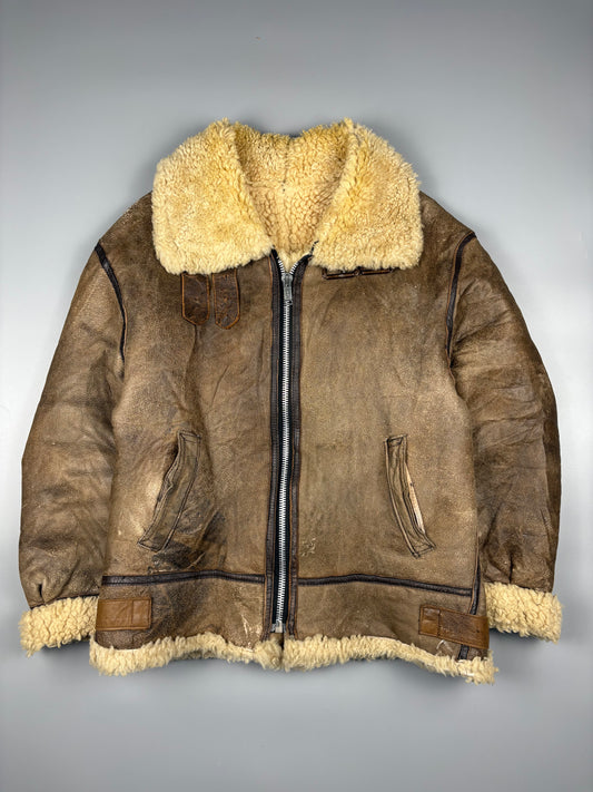 Vintage 1980s Shearling Leather Flight Jacket (M)