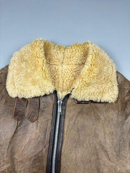 Vintage 1980s Shearling Leather Flight Jacket (M)