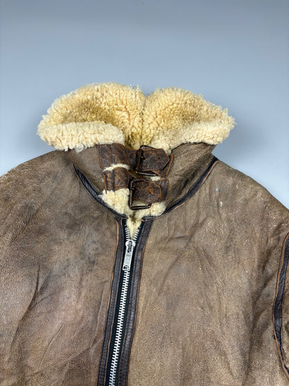Vintage 1980s Shearling Leather Flight Jacket (M)