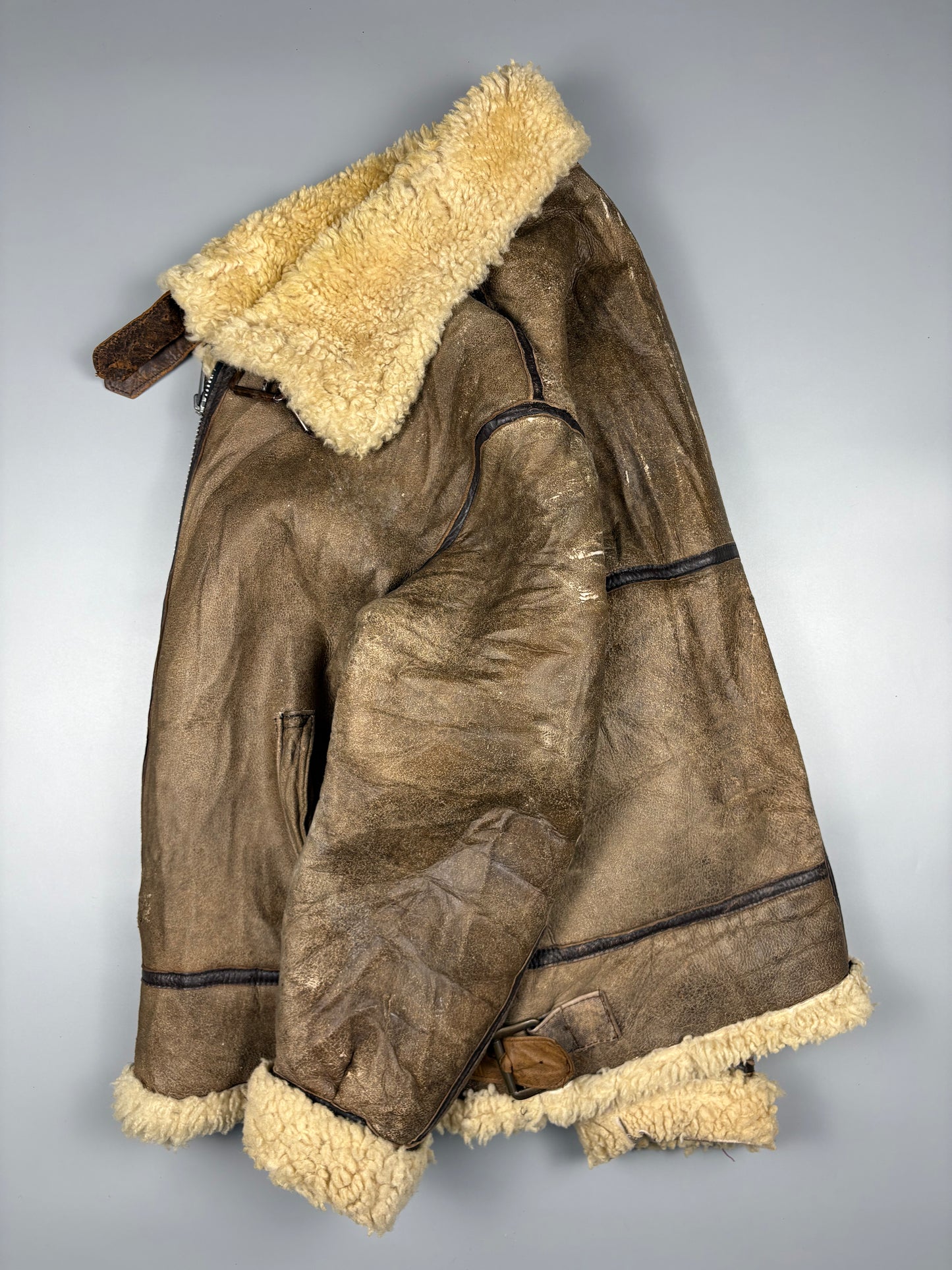 Vintage 1980s Shearling Leather Flight Jacket (M)