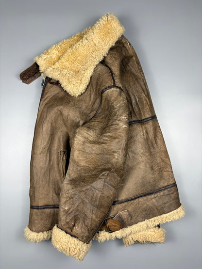 Vintage 1980s Shearling Leather Flight Jacket (M)
