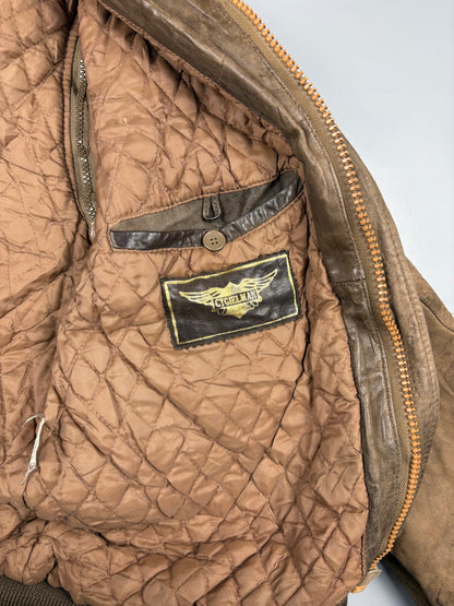 Vintage 1980s Quilted Motto Zip-off Sleeve Caramel Leather Jacket (M)