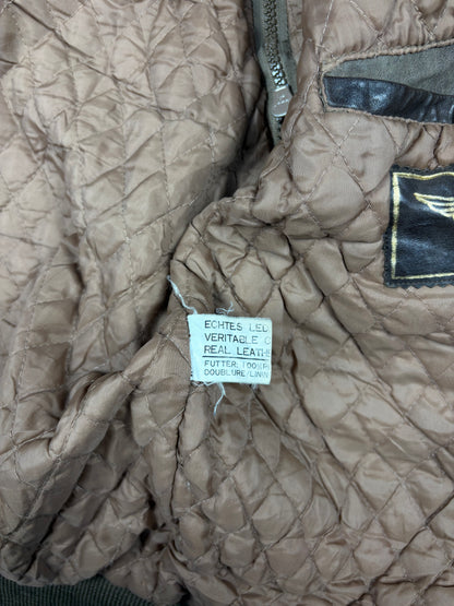 Vintage 1980s Quilted Motto Zip-off Sleeve Caramel Leather Jacket (M)