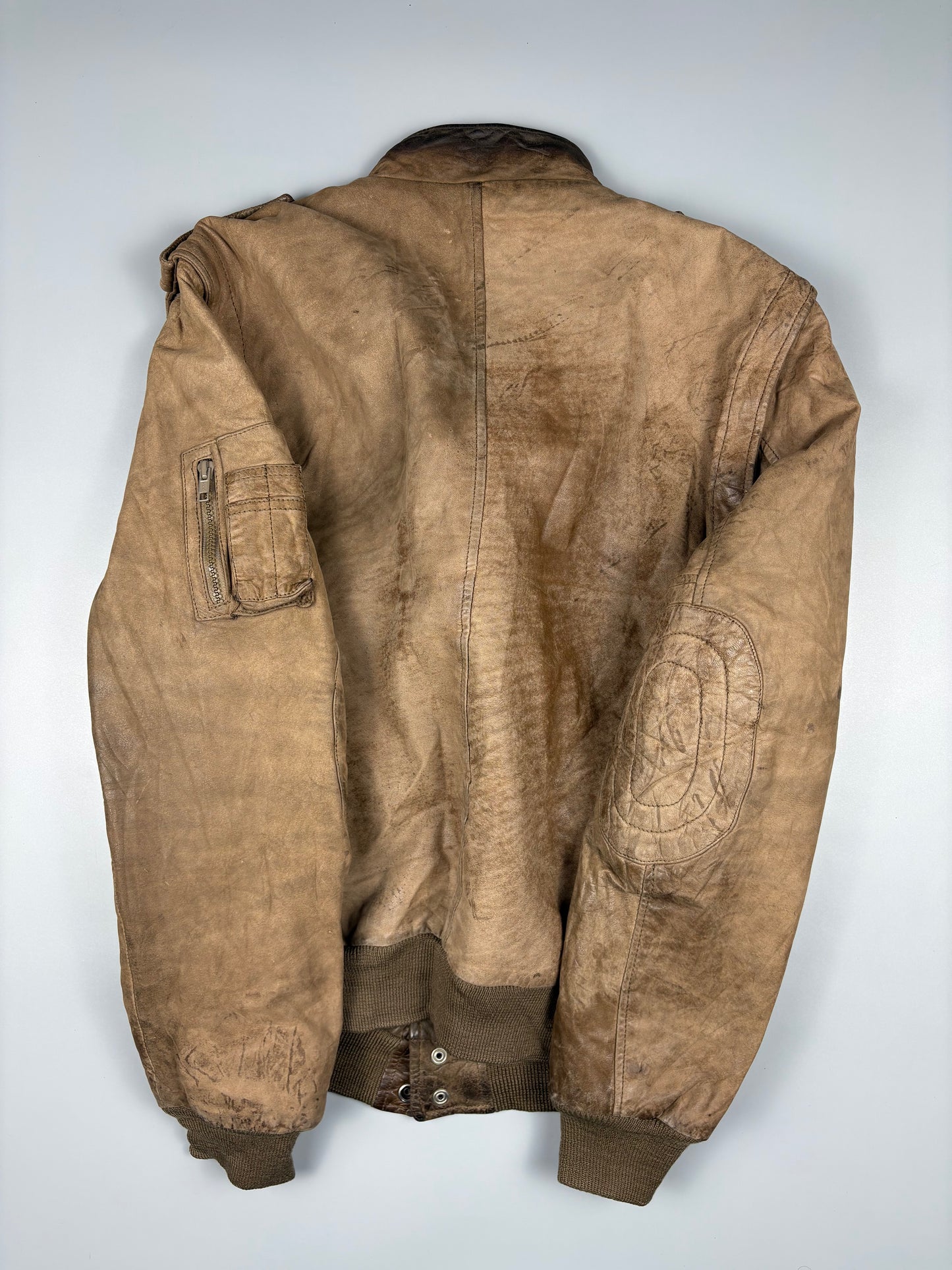 Vintage 1980s Quilted Motto Zip-off Sleeve Caramel Leather Jacket (M)