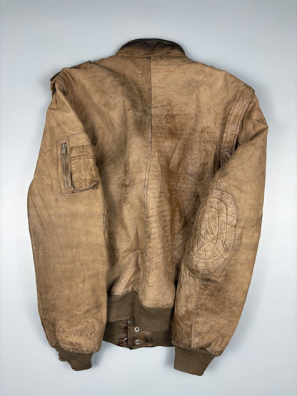 Vintage 1980s Quilted Motto Zip-off Sleeve Caramel Leather Jacket (M)