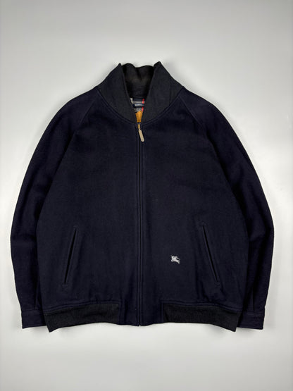 Vintage 1990s Burberry Cashmere Navy Bomber Jacket (L)