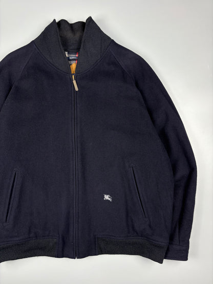 Vintage 1990s Burberry Cashmere Navy Bomber Jacket (L)