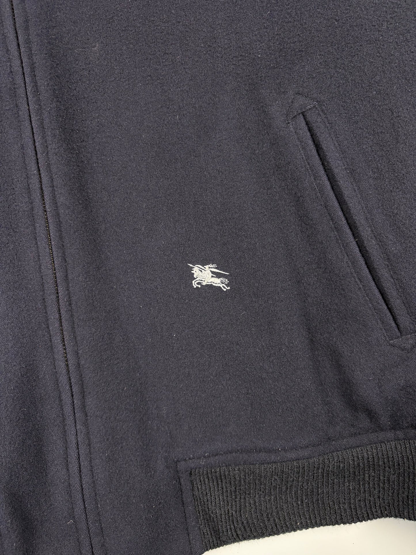 Vintage 1990s Burberry Cashmere Navy Bomber Jacket (L)
