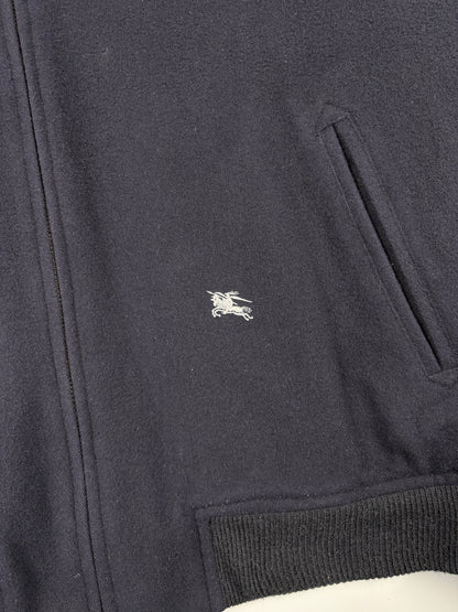 Vintage 1990s Burberry Cashmere Navy Bomber Jacket (L)
