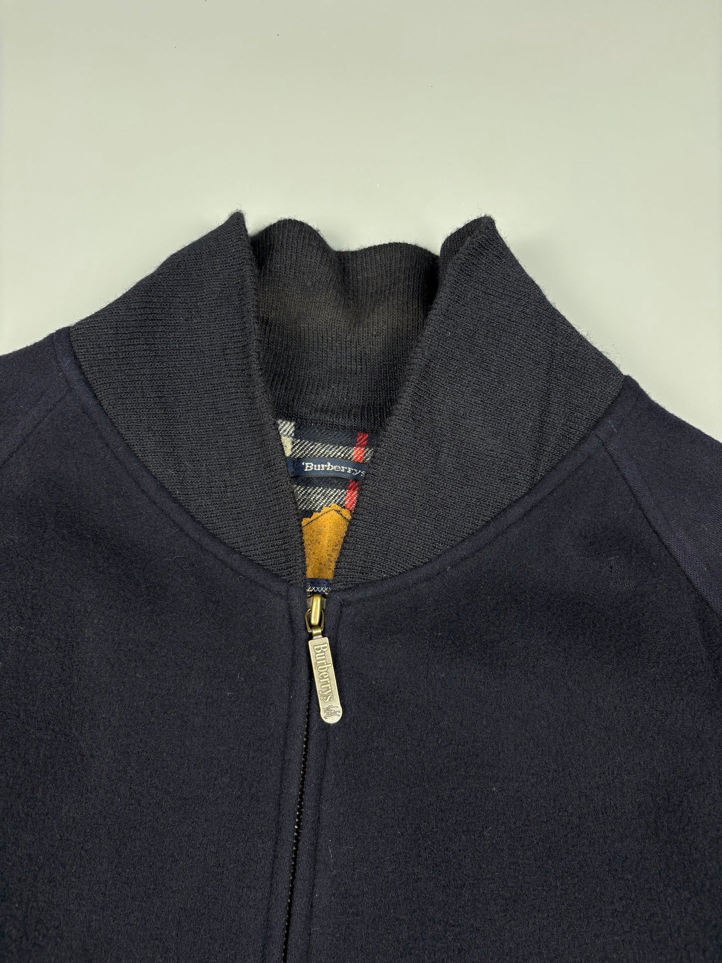 Vintage 1990s Burberry Cashmere Navy Bomber Jacket (L)