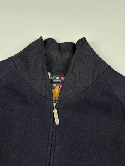 Vintage 1990s Burberry Cashmere Navy Bomber Jacket (L)