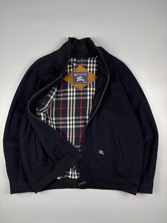 Vintage 1990s Burberry Cashmere Navy Bomber Jacket (L)