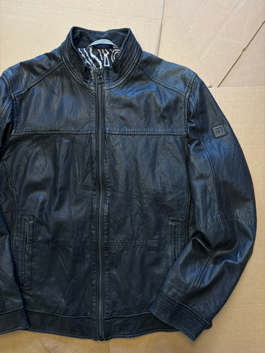 Vintage Hugo Boss Orange Label Black Leather Jacket (L)