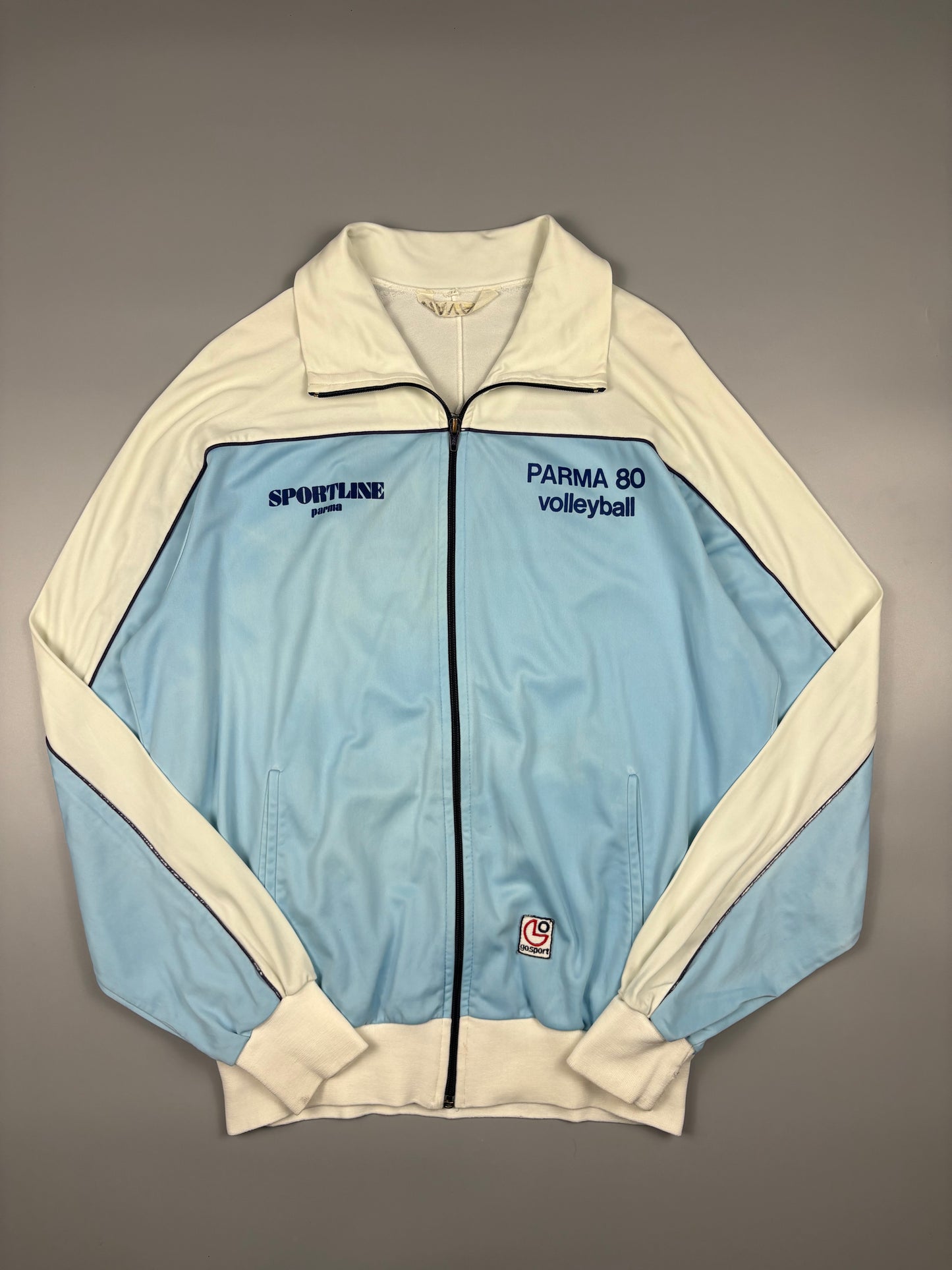 Vintage 1980 Italian Volleyball Baby Blue Track Top (M)