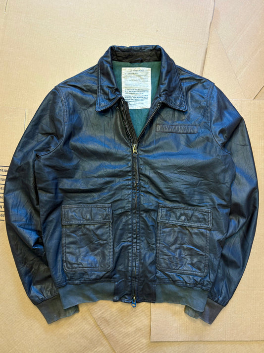 Vintage A-2 Flight Double Zip Black Leather Jacket (L)