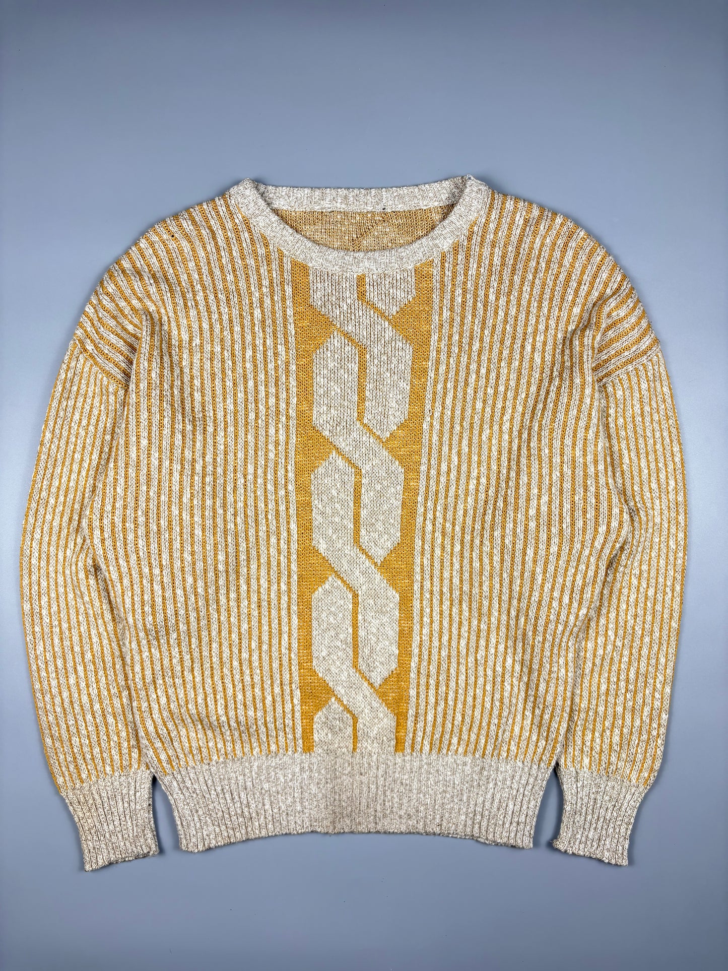 Vintage 1980s Cable-panel Aran Knit Mustard Jumper (S)