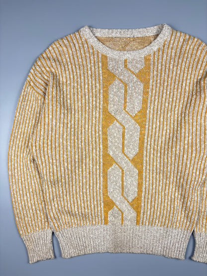 Vintage 1980s Cable-panel Aran Knit Mustard Jumper (S)