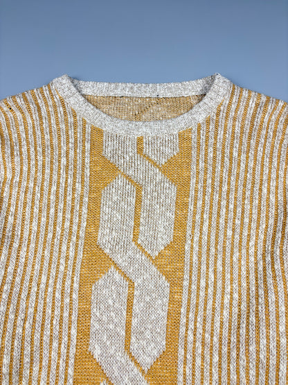 Vintage 1980s Cable-panel Aran Knit Mustard Jumper (S)