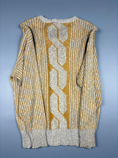 Vintage 1980s Cable-panel Aran Knit Mustard Jumper (S)