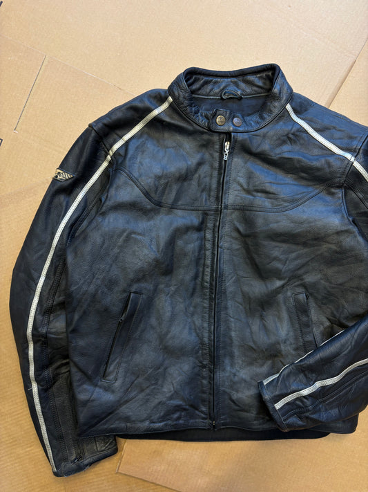Vintage American Racing Black Leather Motorcycle Jacket (women's L)