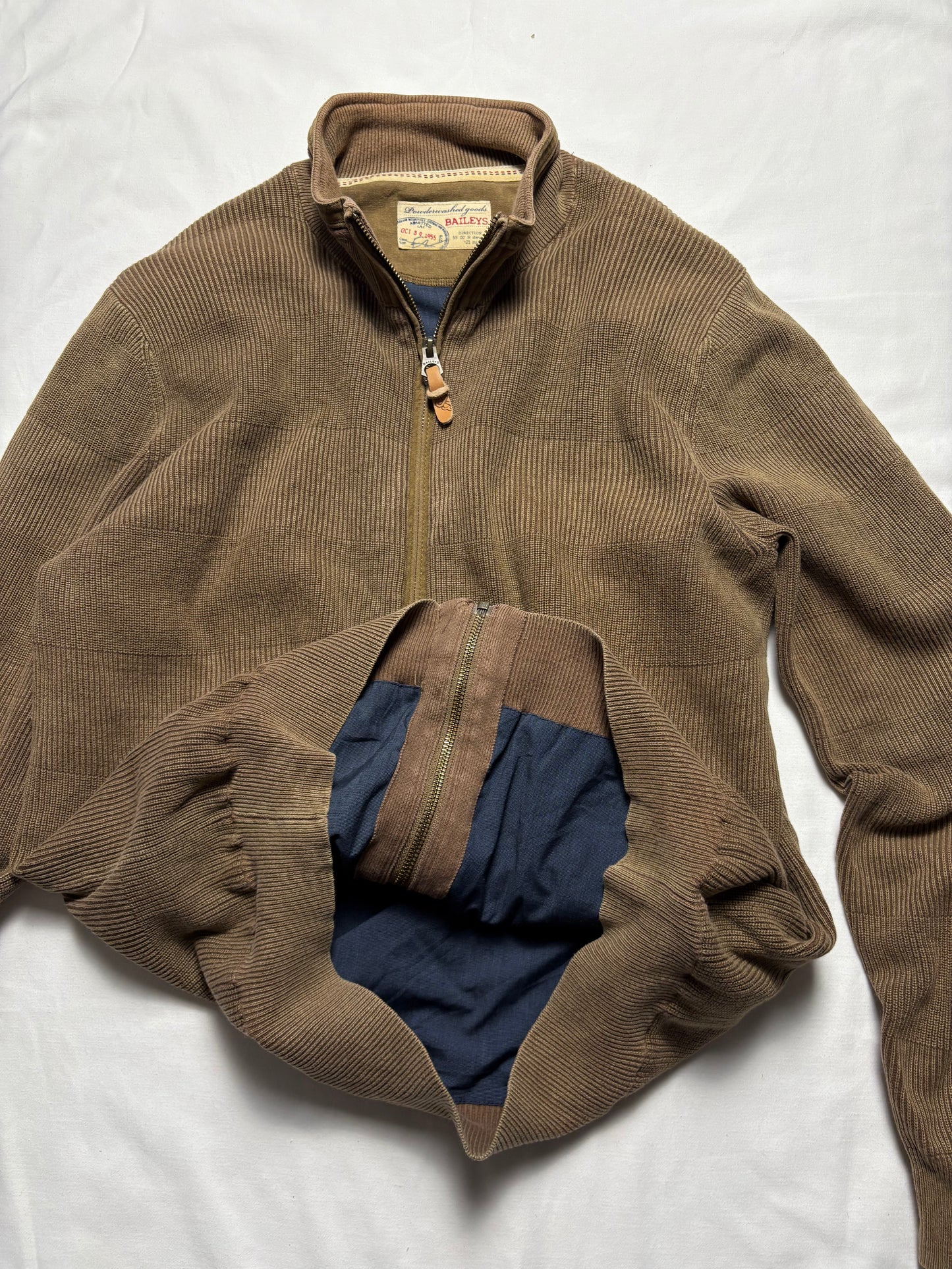 True Vintage Baileys Textured 80s Khaki Brown Zip Up Jacket (M)