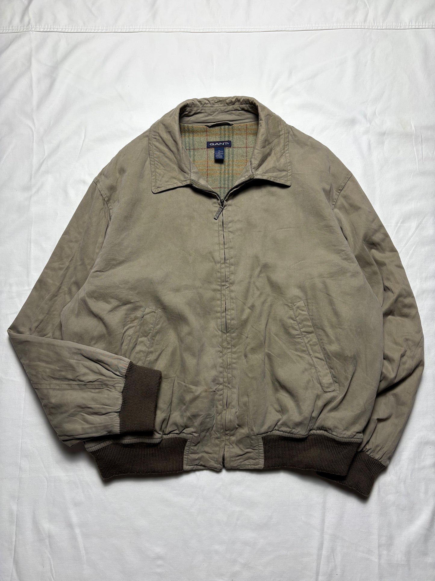 Vintage Gant Plaid Lined Beige Insulated Harrington Jacket (XL)