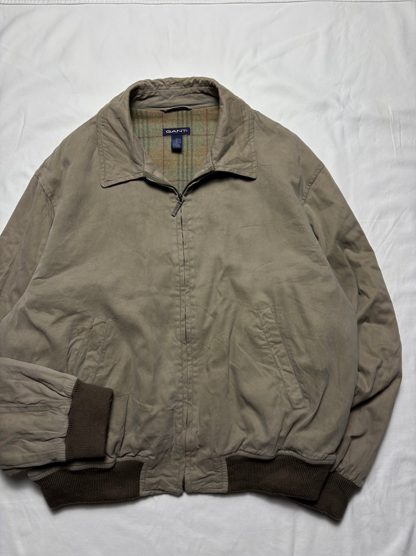 Vintage Gant Plaid Lined Beige Insulated Harrington Jacket (XL)