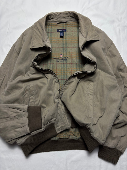Vintage Gant Plaid Lined Beige Insulated Harrington Jacket (XL)