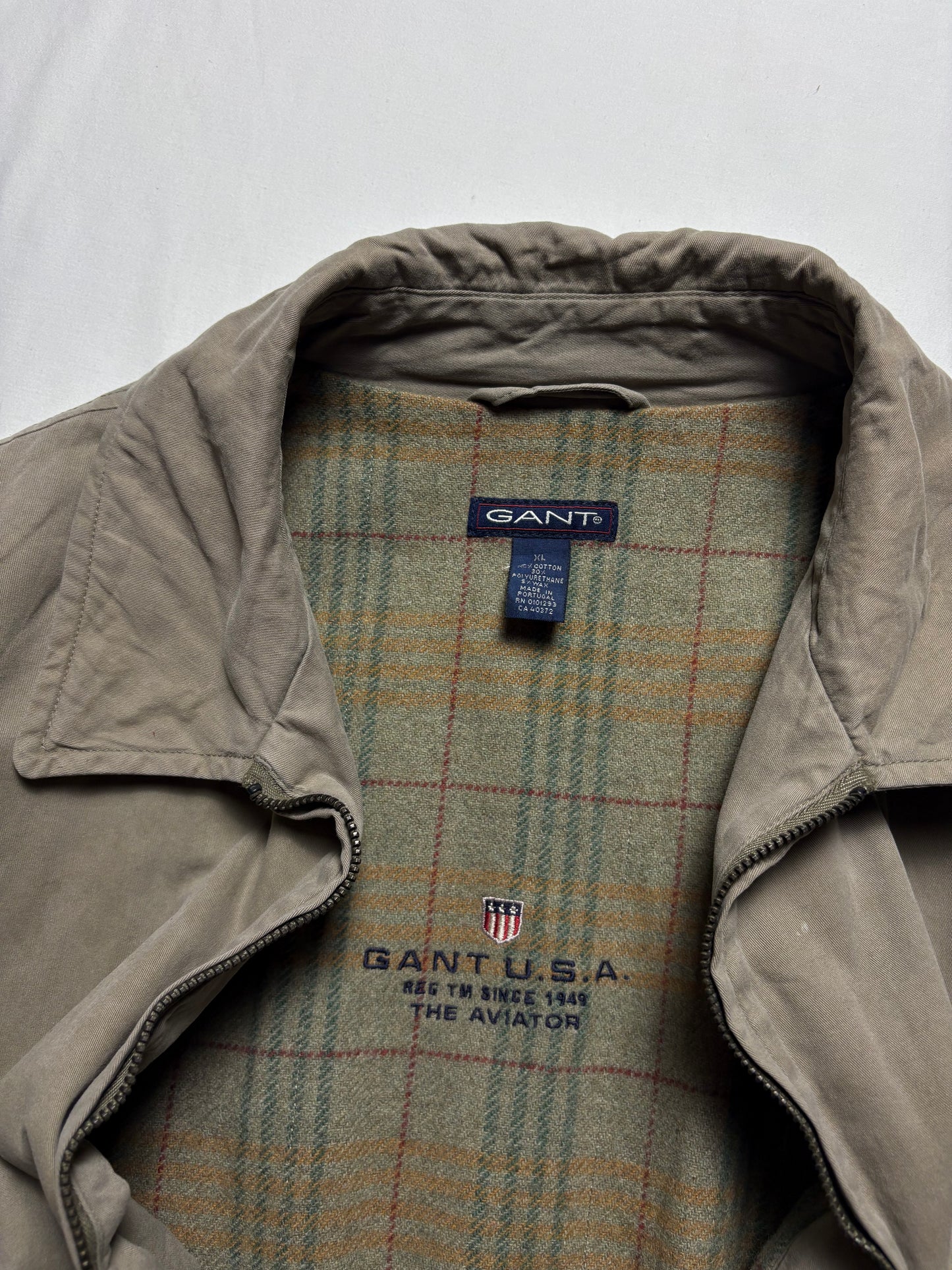 Vintage Gant Plaid Lined Beige Insulated Harrington Jacket (XL)